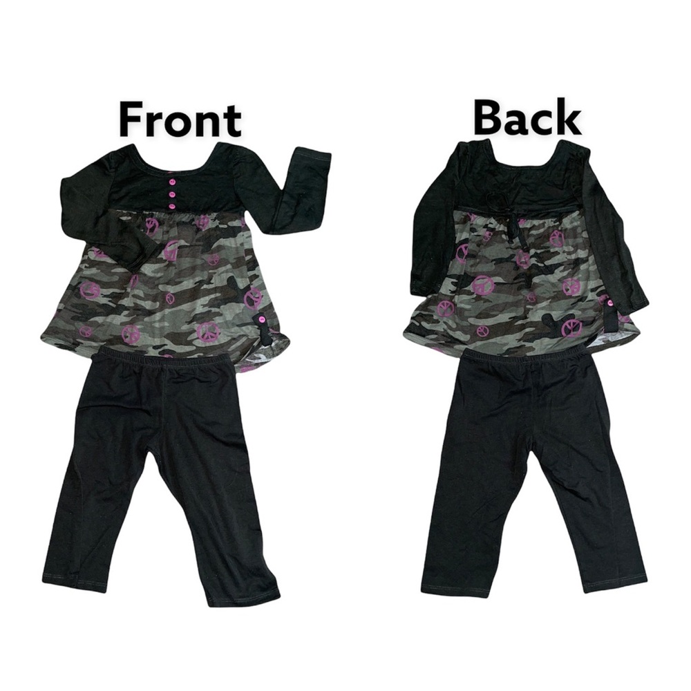 Pinky Outfit Toddler Girls size 3T Green Pink Camo Peace Sign Camouflage